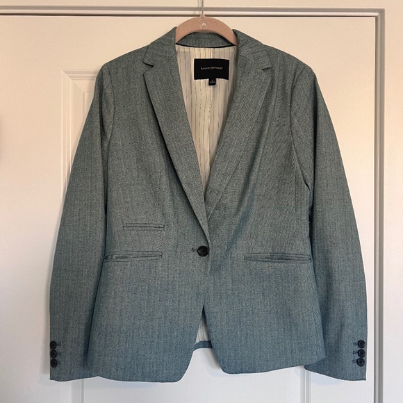 Banana Republic Teal Herringbone Blazer - Size 2 - Picture 1 of 6